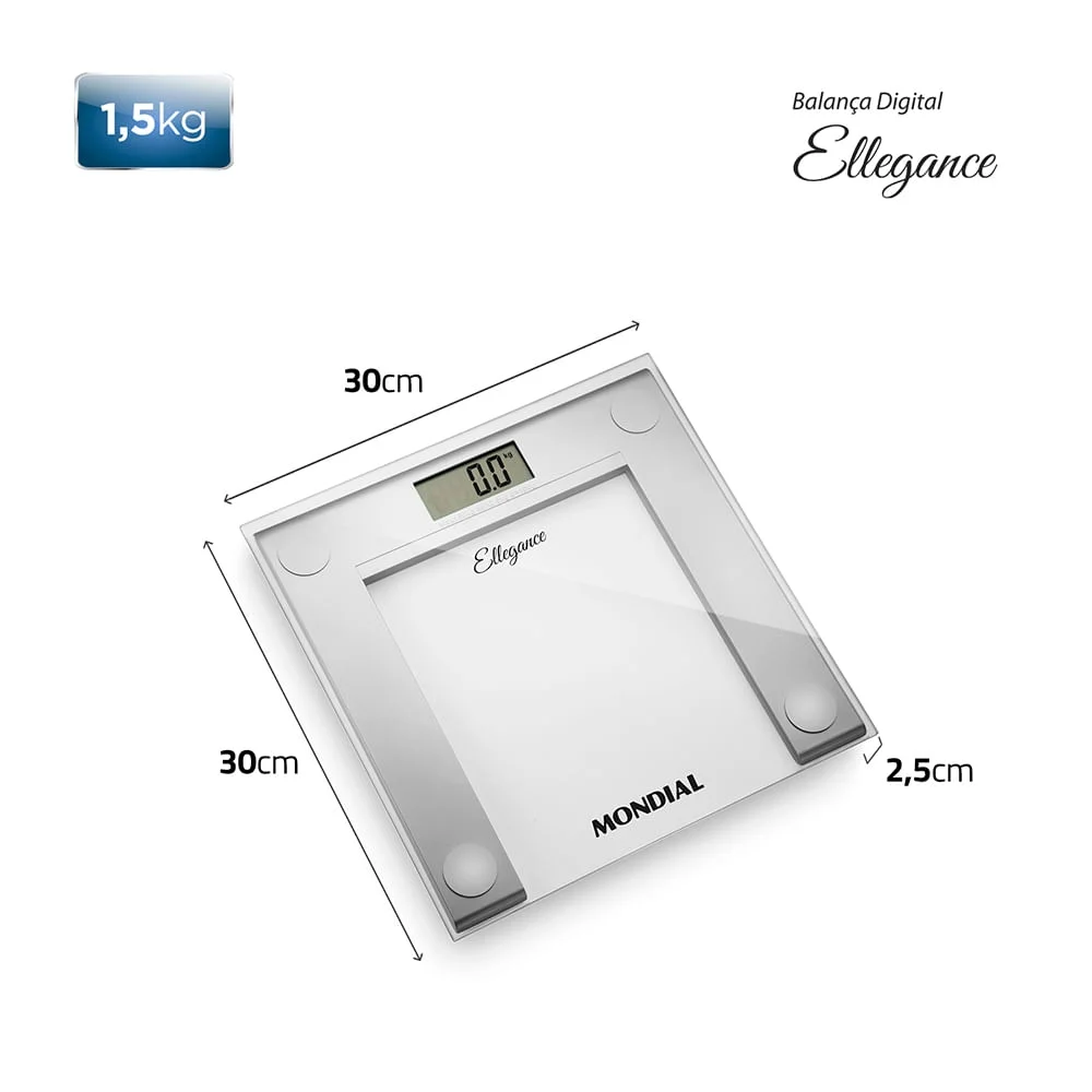Balança Digital Mondial Ellegance Bl-03, Prata, Bivolt Balança Digital Mondial Ellegance Bl-03, Prata, Bivolt
