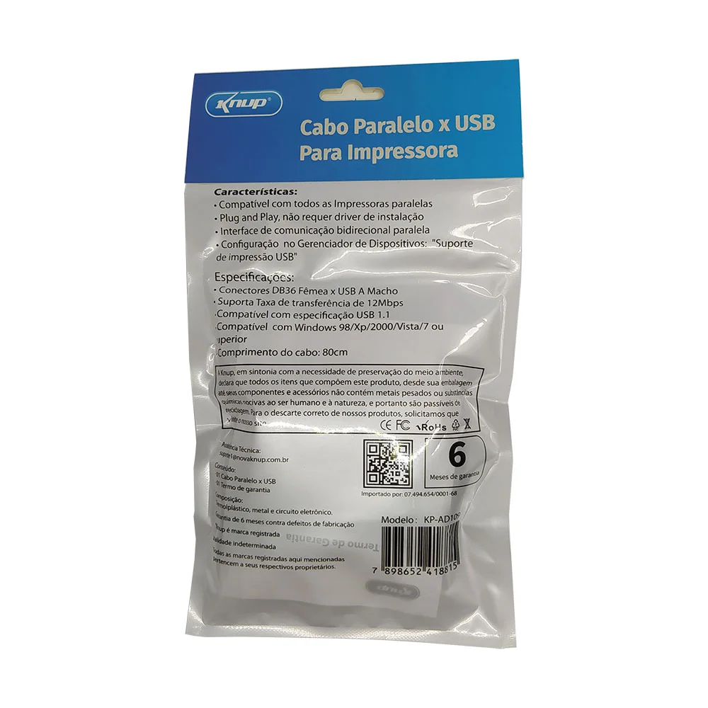 Imagem 2 de 5 do produto Cabo Paralelo X USB Knup Kp-ad109 Impressora