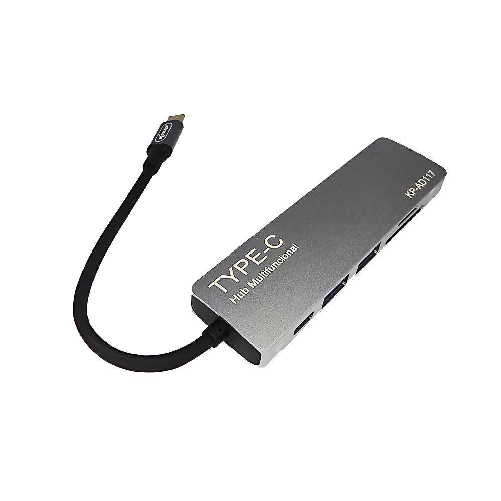 HUB Knup USB-C, Multifuncional 5x1, HDMI, USB 2.0 E 3.0, Com Leitor De Cartão SD