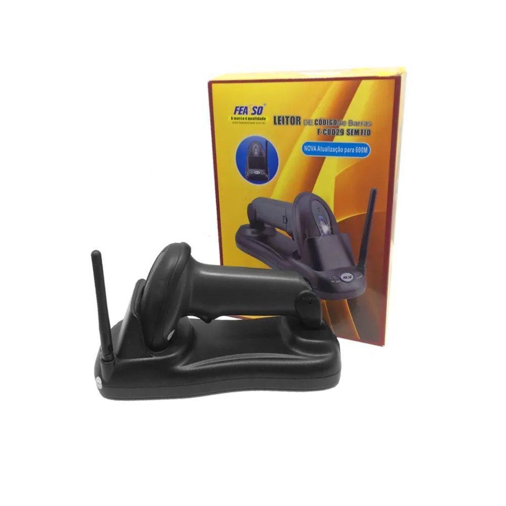 Imagem 2 de 4 do produto Leitor de Código De Barras, Sem Fio, Profissional, USB, 650Nm, Laser Feasso, Até 600M Distância - F-COD29