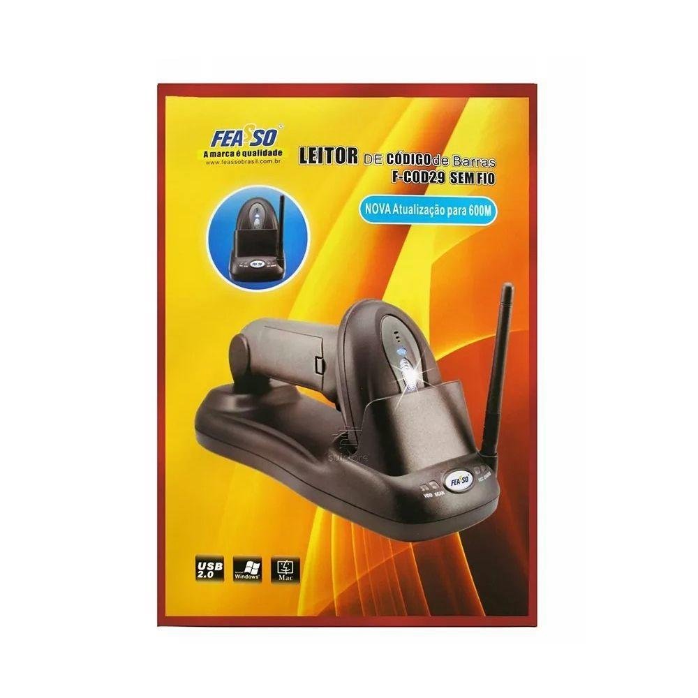Imagem 4 de 4 do produto Leitor de Código De Barras, Sem Fio, Profissional, USB, 650Nm, Laser Feasso, Até 600M Distância - F-COD29