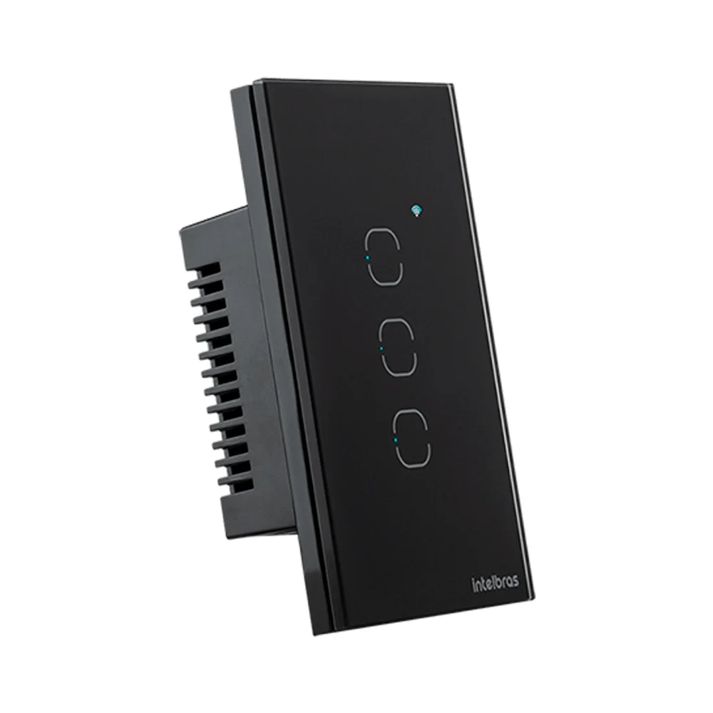 Interruptor Inteligente Intelbras, Ews 1003, Preto, Touch, Wi-fi, 3 Teclas
