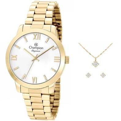 Kit Relógio Feminino Champion + Colar E Brincos Cn25163w | KaBuM!
