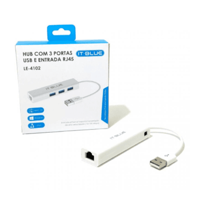 Adaptador HUB USB 3 Portas, Adaptador  De Rede X USB- RJ45