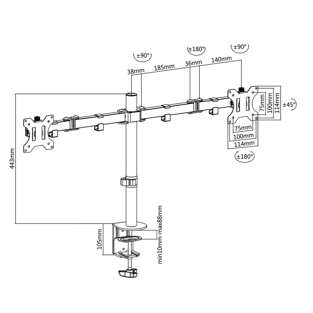 Imagem 2 de 5 do produto Suporte Para 2 Monitores 15pol Até 32pol Central Suportes, Base Morsa, Ajuste De Altura, E Convergência -  T1224c