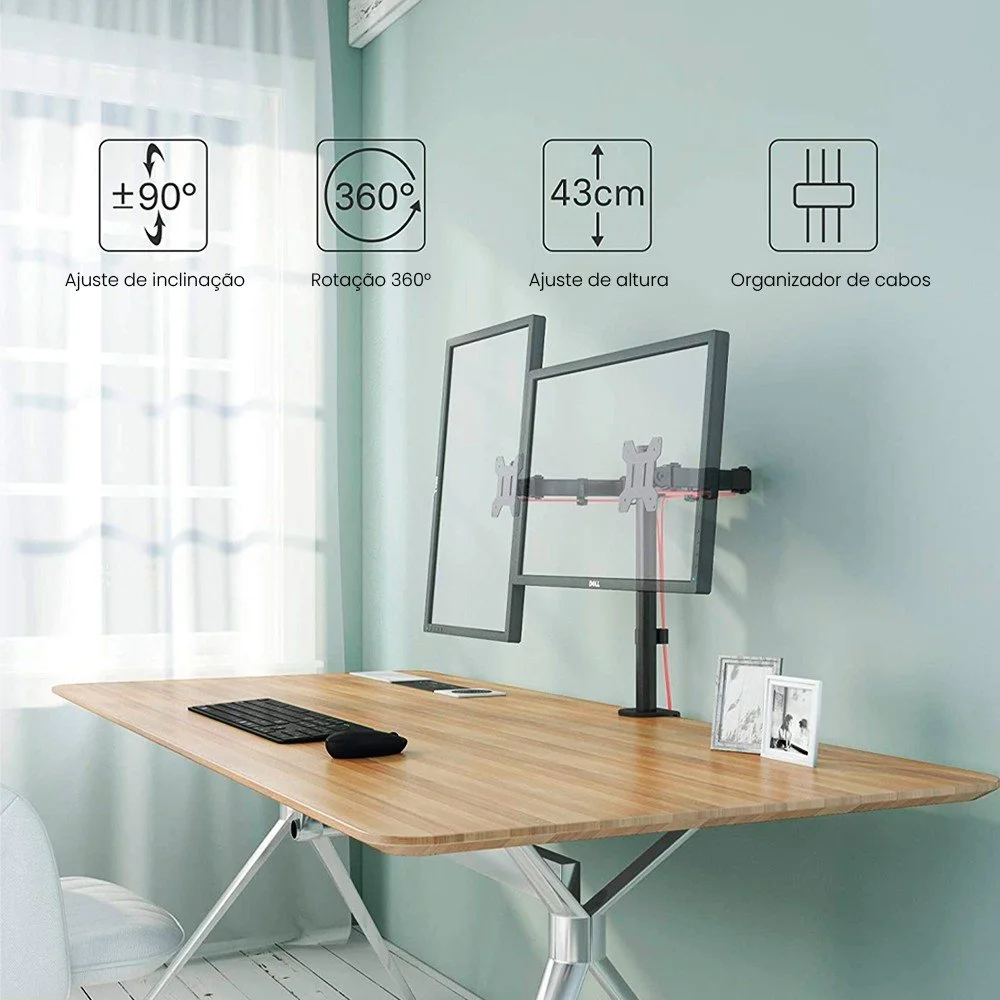 Imagem 4 de 5 do produto Suporte Para 2 Monitores 15pol Até 32pol Central Suportes, Base Morsa, Ajuste De Altura, E Convergência -  T1224c