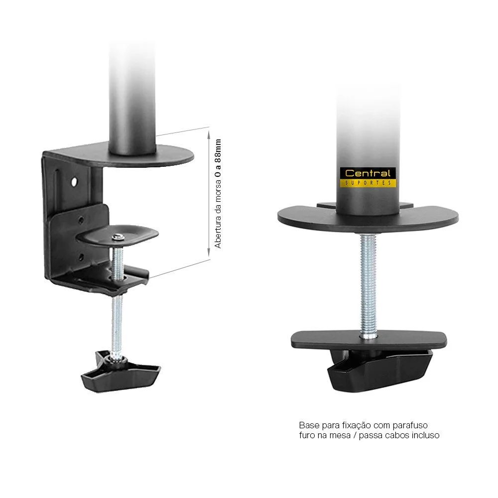 Imagem 5 de 5 do produto Suporte Para 2 Monitores 15pol Até 32pol Central Suportes, Base Morsa, Ajuste De Altura, E Convergência -  T1224c
