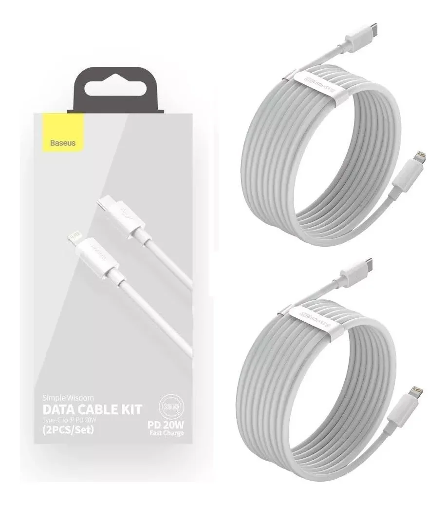 Kit Com 2 Cabos Tipo C Para Lightning 1.5m Baseus Pd 20w Para Iphone Carregamento Rápido
