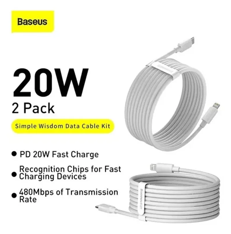 Imagem 4 de 5 do produto Kit Com 2 Cabos Tipo C Para Lightning 1.5m Baseus Pd 20w Para Iphone Carregamento Rápido