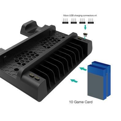 Suporte vertical para PS4/PS4 Slim/PS4 Pro – ventilador de refrigeração com  estação de carregamento do controle de carregador PS4 com armazenamento de  jogo (preto)