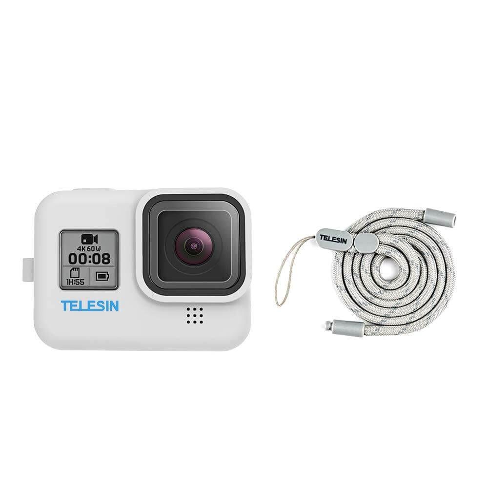 Capa De Silicone Para Gopro Hero 8 Black + Cordão Ajustável Telesin Cor Branco