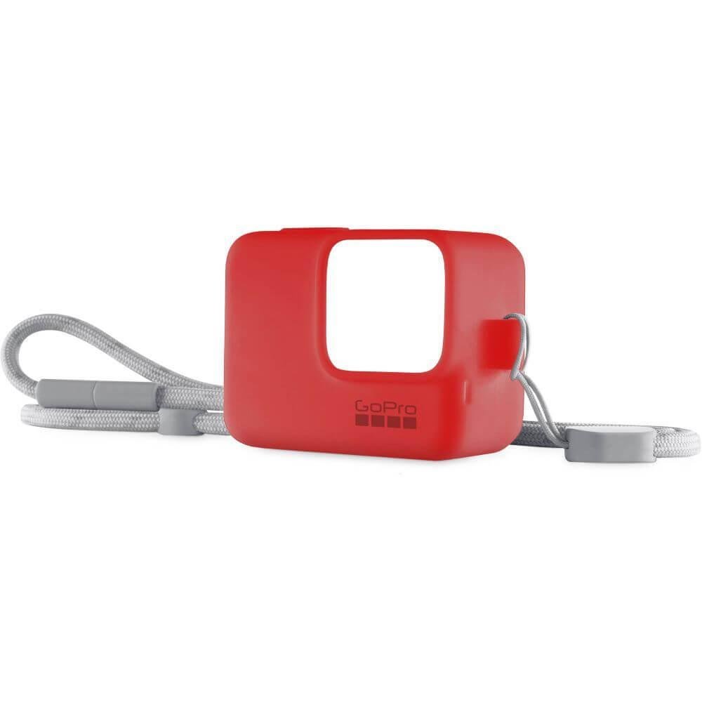 Capa Silicone Gopro Hero 7 6 5 Black + Cordão Ajustável - Sleeve + Lanyard Cor Vermelho Claro