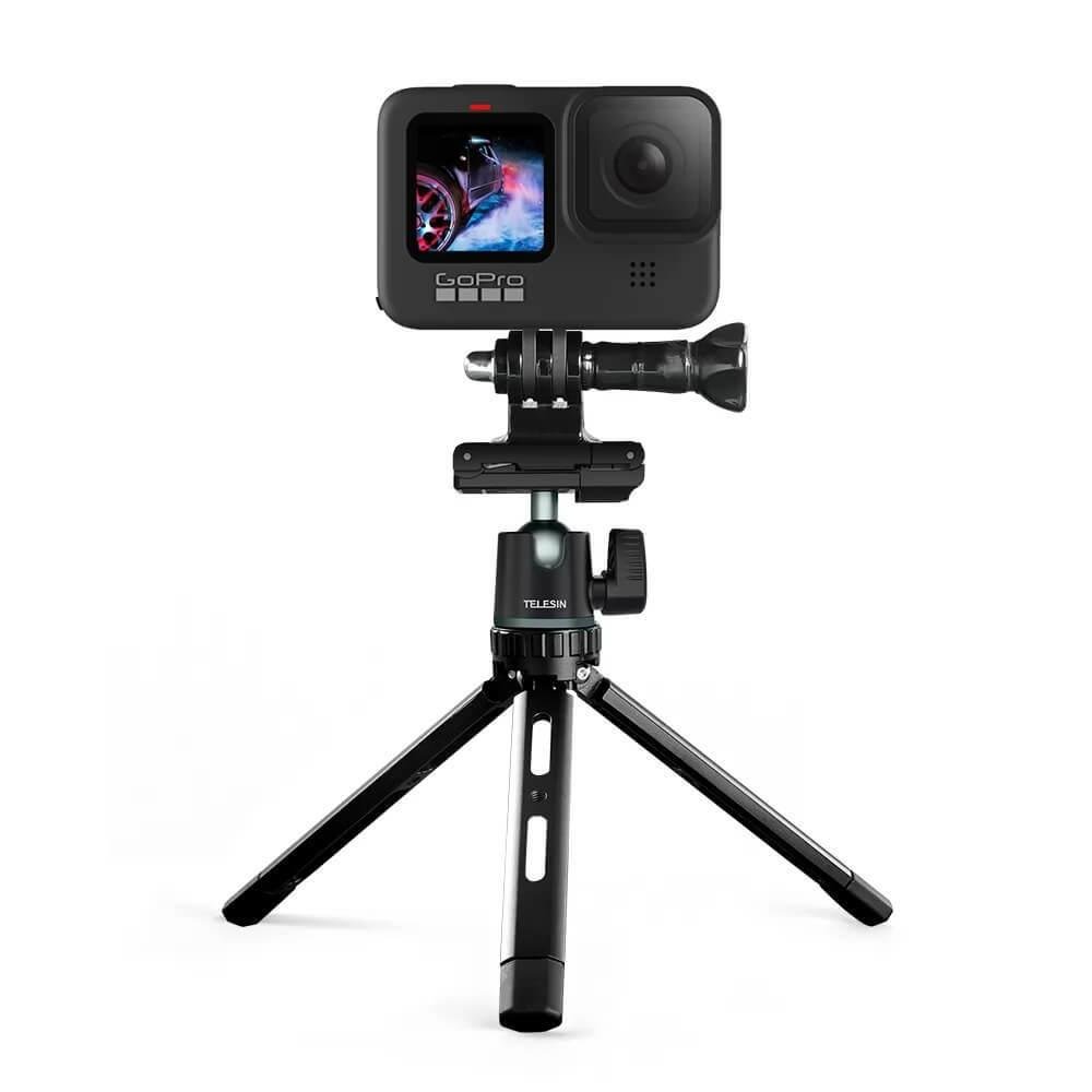 Imagem 4 de 5 do produto Tripé Telesin TE-TRP-005, Para Celular, E Câmeras DSLR, Com Estrutura em Alumínio, Preto com Cinza