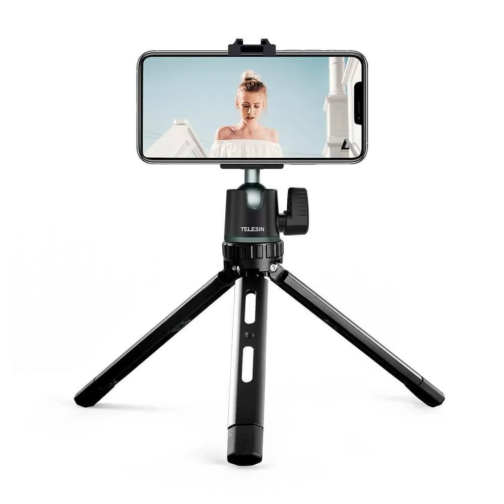 Imagem 5 de 5 do produto Tripé Telesin TE-TRP-005, Para Celular, E Câmeras DSLR, Com Estrutura em Alumínio, Preto com Cinza