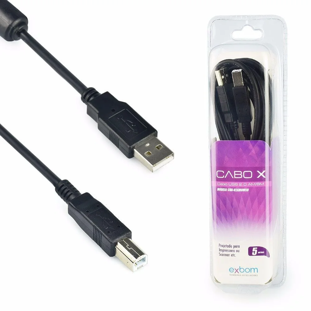 Imagem 2 de 3 do produto Cabo Usb 2.0 A/b Para Impressora Cbx-u2ambm50 5m Exbom
