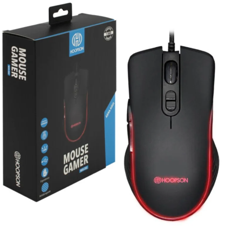 Imagem 2 de 2 do produto Mouse Gamer Hoopson Omron DPI, Com LED RGB, Preto - MSG-202