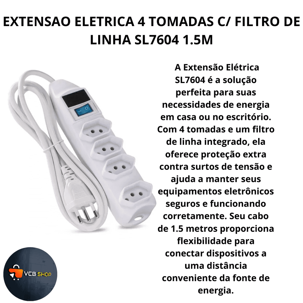 Imagem 2 de 4 do produto Filtro De Linha 4 Tomadas Sl7604 Xtrad