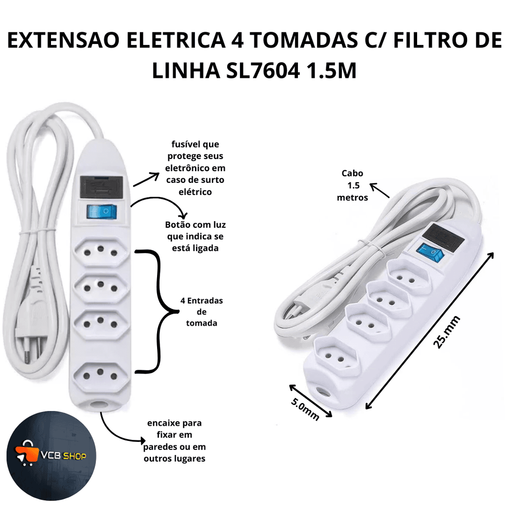 Imagem 3 de 4 do produto Filtro De Linha 4 Tomadas Sl7604 Xtrad