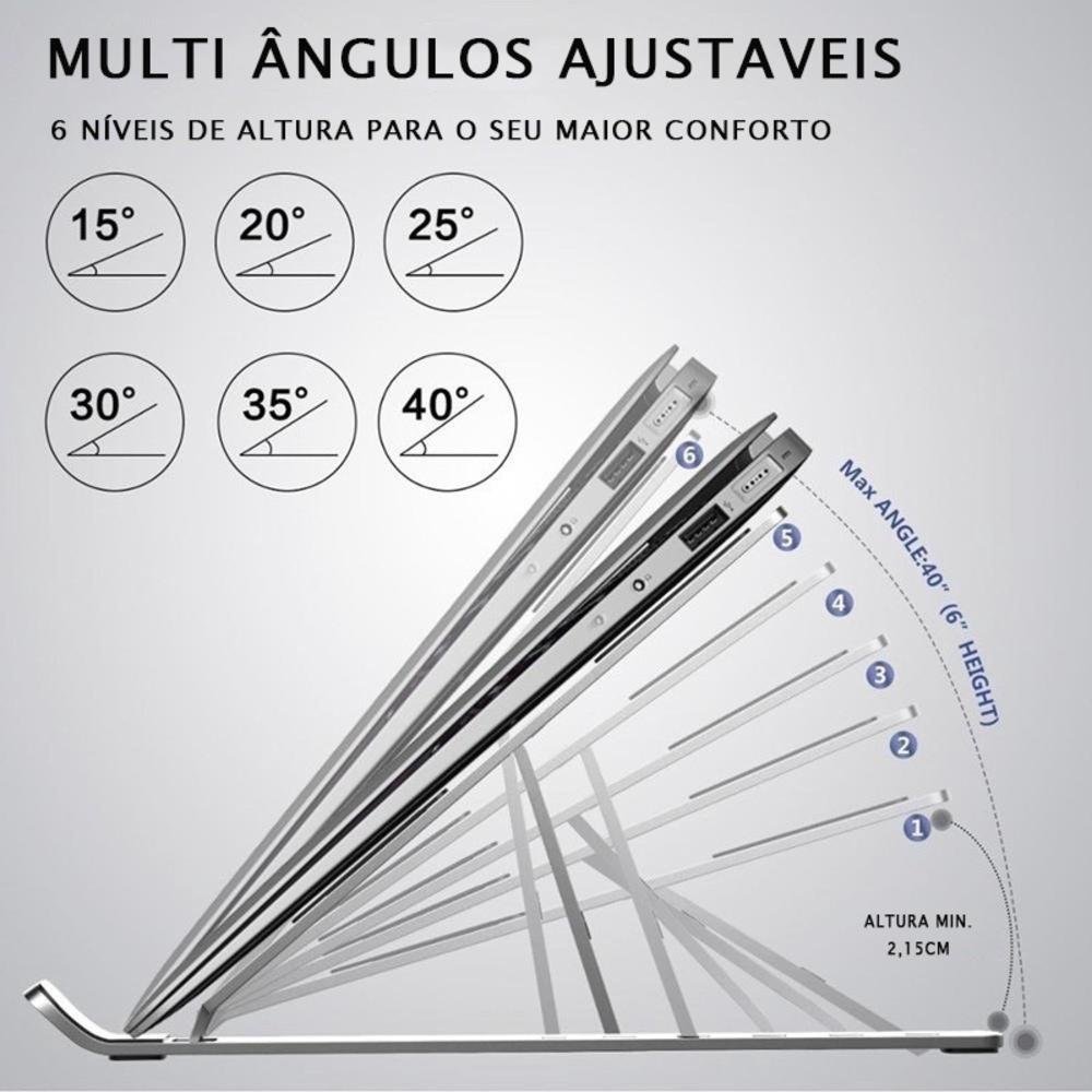 Imagem 5 de 5 do produto Suporte Para Notebook Laptop Stand, 10 a 15.6 Polegadas, Alumínio Ajustável Dobrável