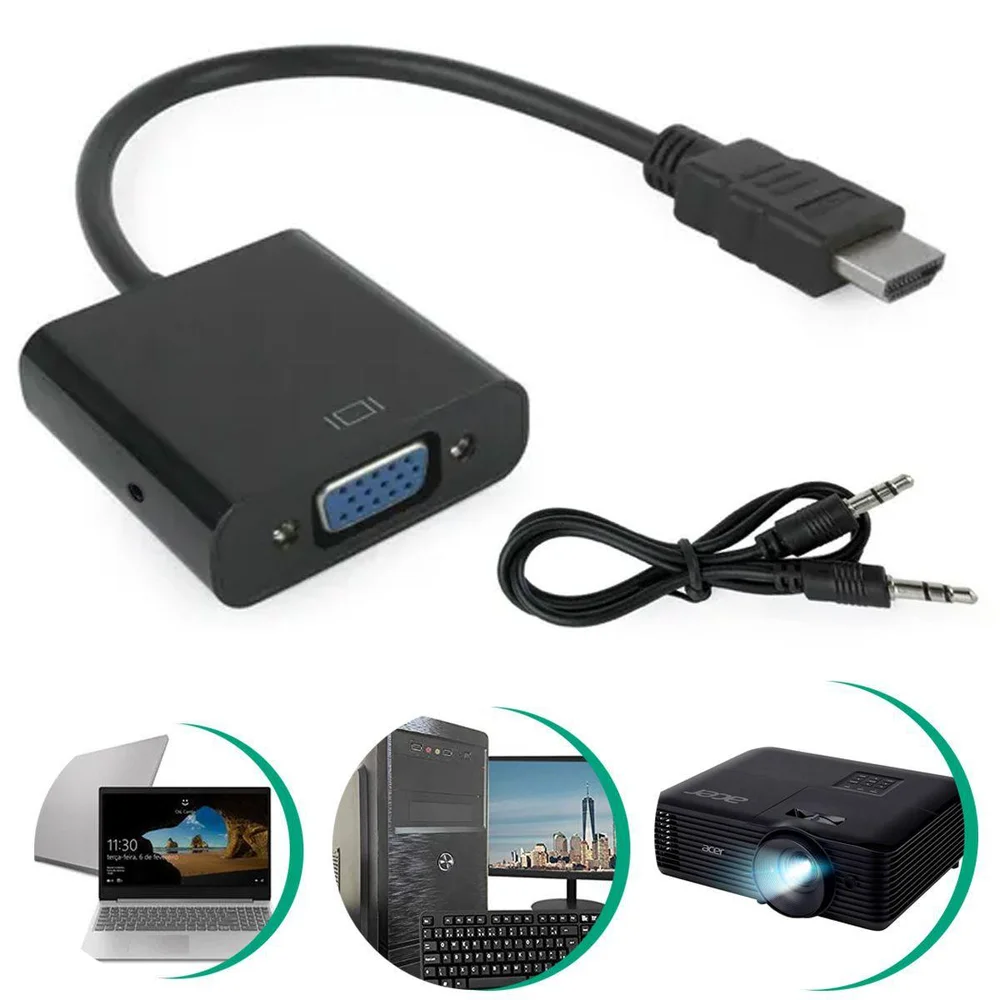 Imagem 4 de 5 do produto Cabo Adaptador HDMI Para VGA, Lelong Conversor ,Com Saída De Áudio P2