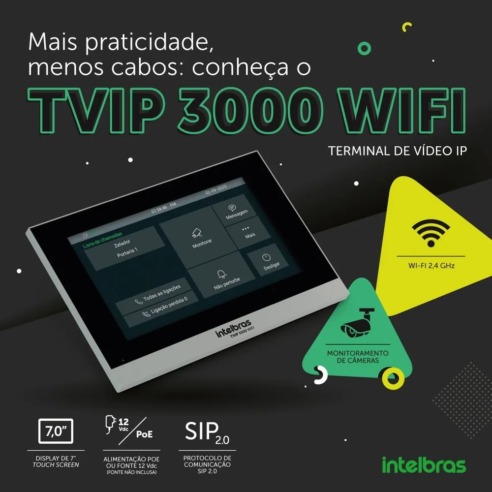 Imagem 3 de 5 do produto Terminal De Video Ip Universal Tvip 3000 Wifi Preto