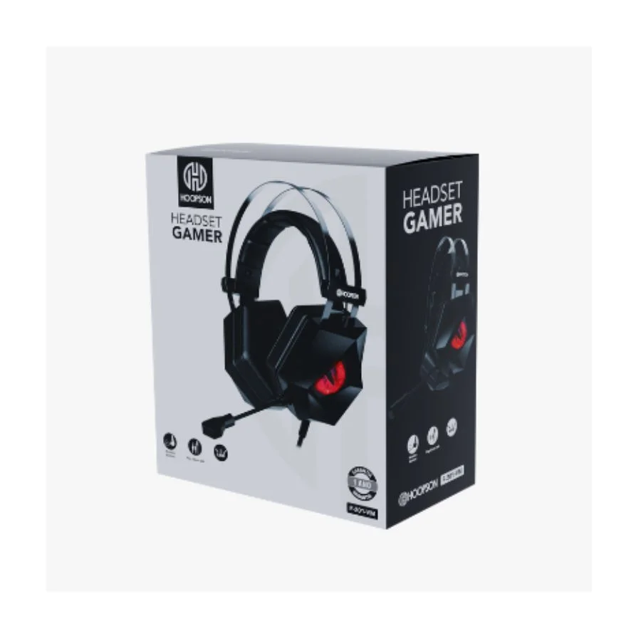 Headset Gamer Hoopson LED, Preto E Vermelho - F-201-VM Headset Gamer Hoopson LED, Preto E Vermelho - F-201-VM