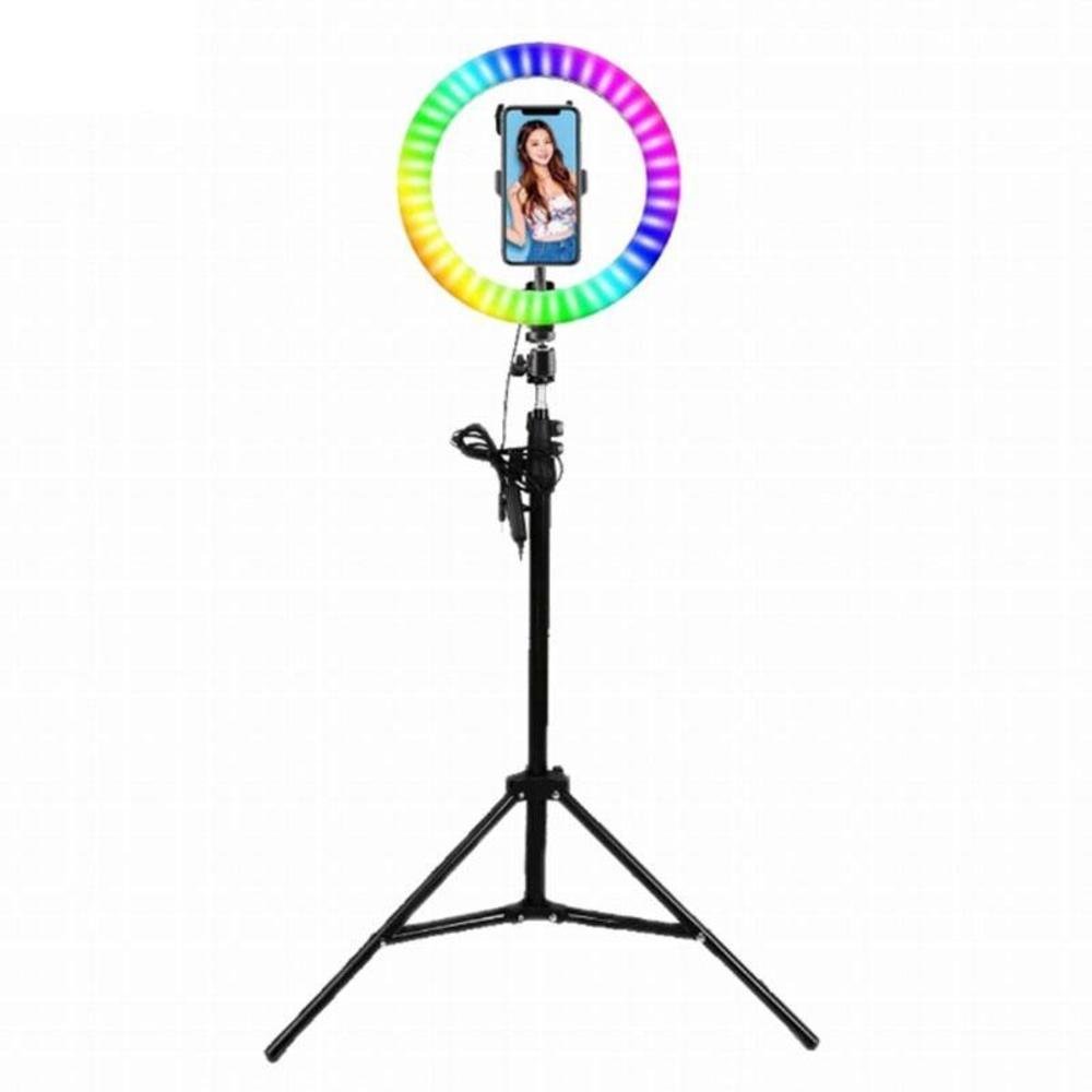 Imagem 2 de 4 do produto Kit Completo Anel De Luz Led Com Tripé E Suporte Para Celular Ring Light 26cm Rgb 10 Polegadas
