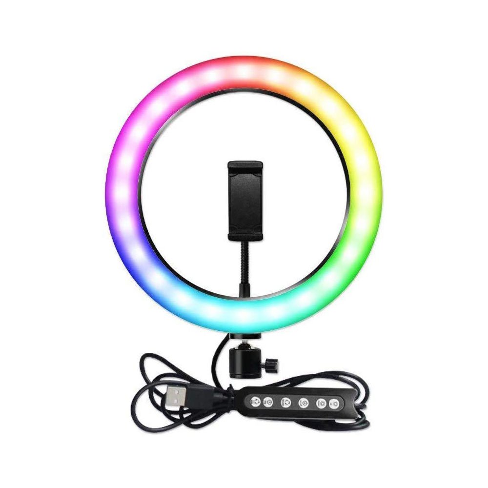 Kit Iluminação 10 Polegada Colorido Anel De Led Ring Light Rgb Led Anel Luz 26cm Profissional