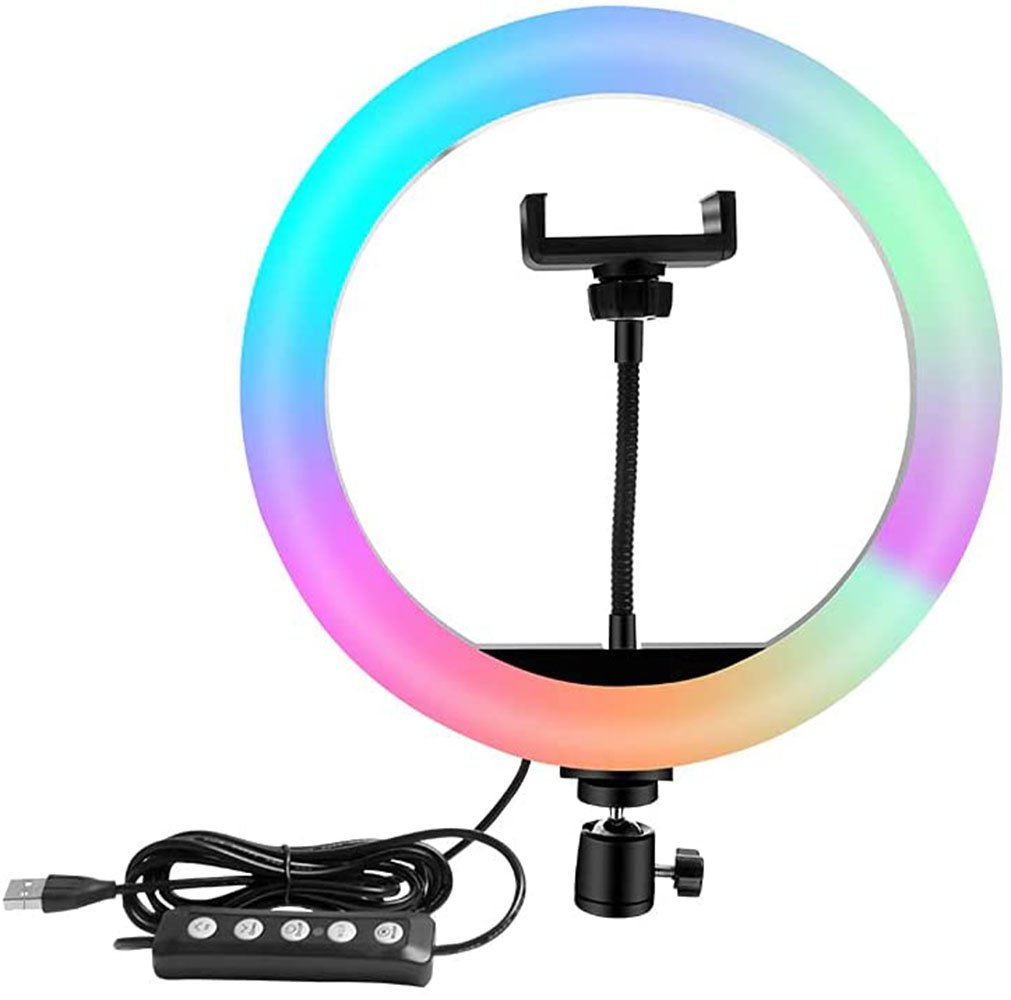 Ring Light Colorida Rgb 26cm Com Tripé Instagram Tik Tok