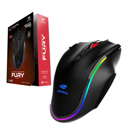 Mouse Gamer C3tech Fury Mg-520bk Usb 8 Botões 7200 Dpi RGB Preto