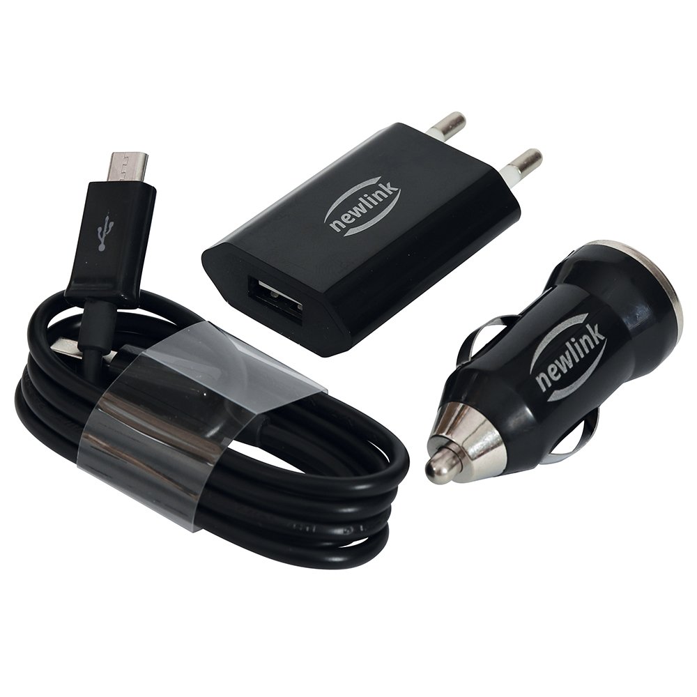 Kit Carregadores Micro Usb Automotivo E Tomada Newlink Kt100 Preto