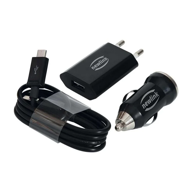 Imagem 3 de 3 do produto Kit Carregadores Micro Usb Automotivo E Tomada Newlink Kt100 Preto