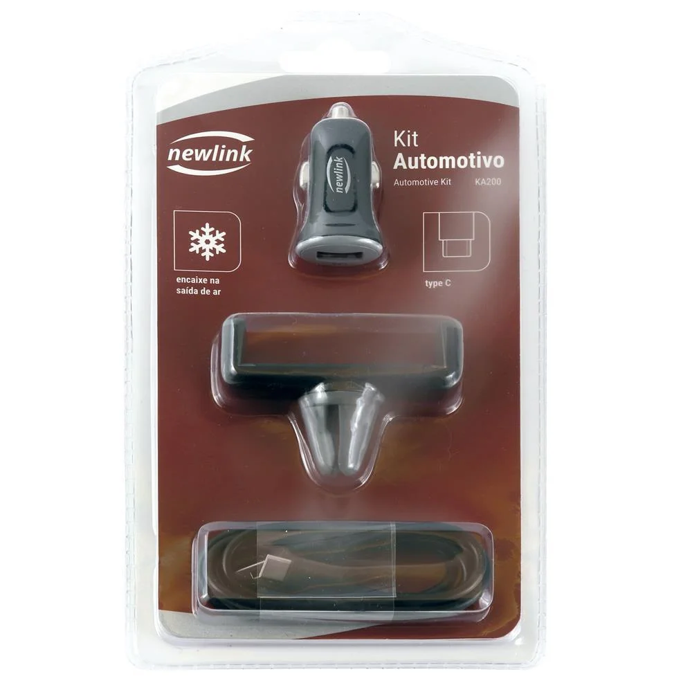 Imagem 3 de 3 do produto Kit Veicular Carregador Type C E Suporte Para Smartphone Newlink Ka100 Preto