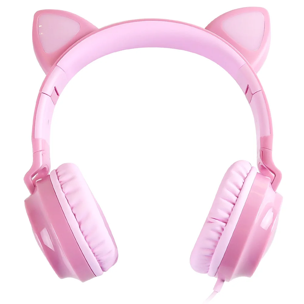 Imagem 2 de 5 do produto Fone De Ouvido Headset Kitty Ear - Orelha De Gato Rosa Com Microfone Cabo 1.2m Plug P2 Estereo P3 - Ke120r