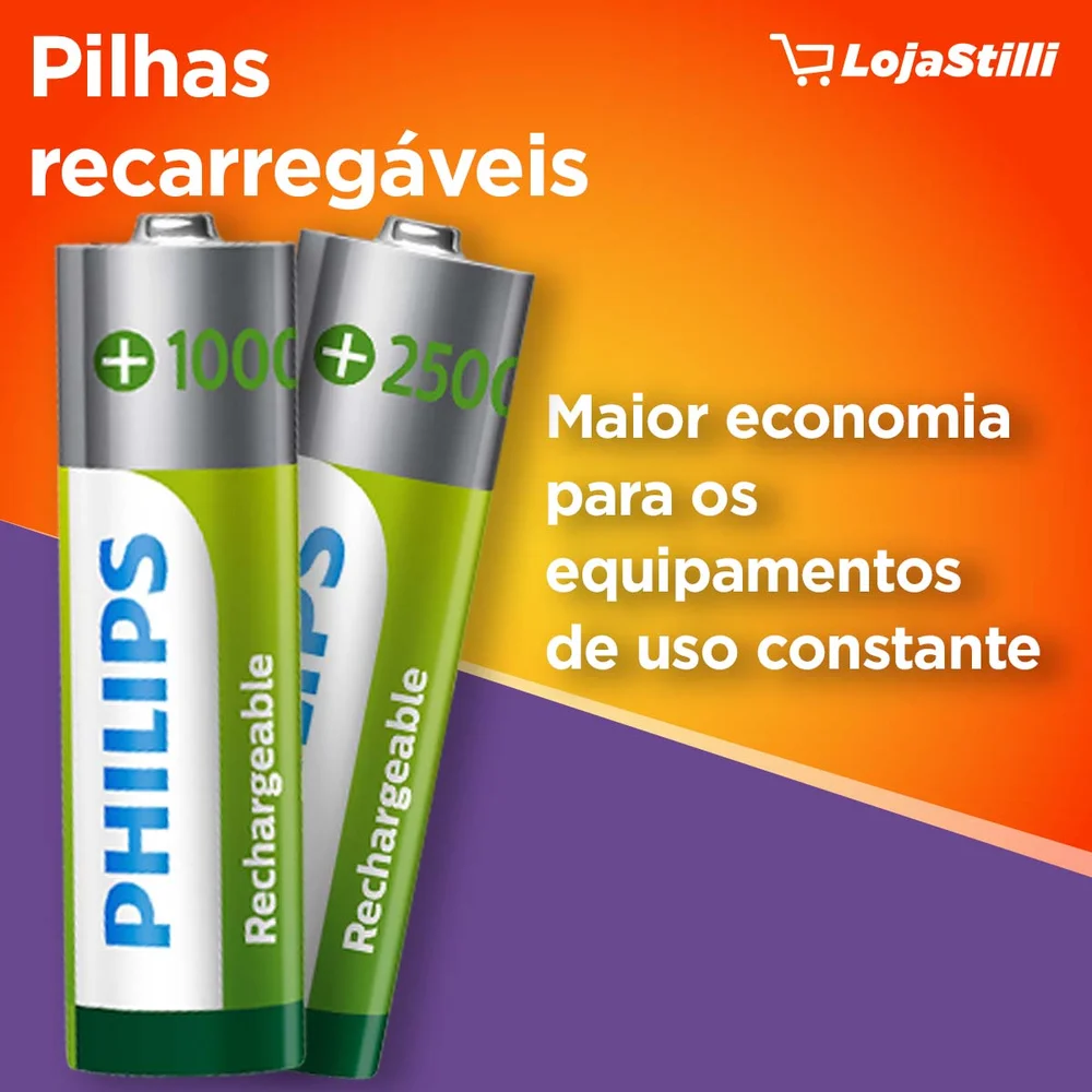 Pilha AAA Philips 1000 Mah Recarregável Com 4 Unidades - view 3