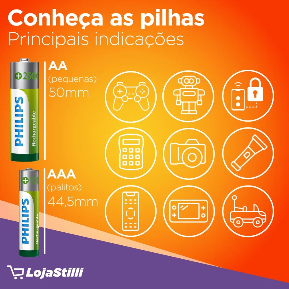 Pilha AAA Philips 1000 Mah Recarregável Com 4 Unidades - view 4