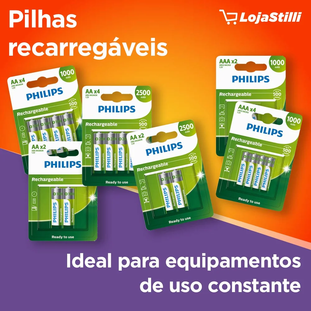 Pilha AAA Philips 1000 Mah Recarregável Com 4 Unidades - view 5