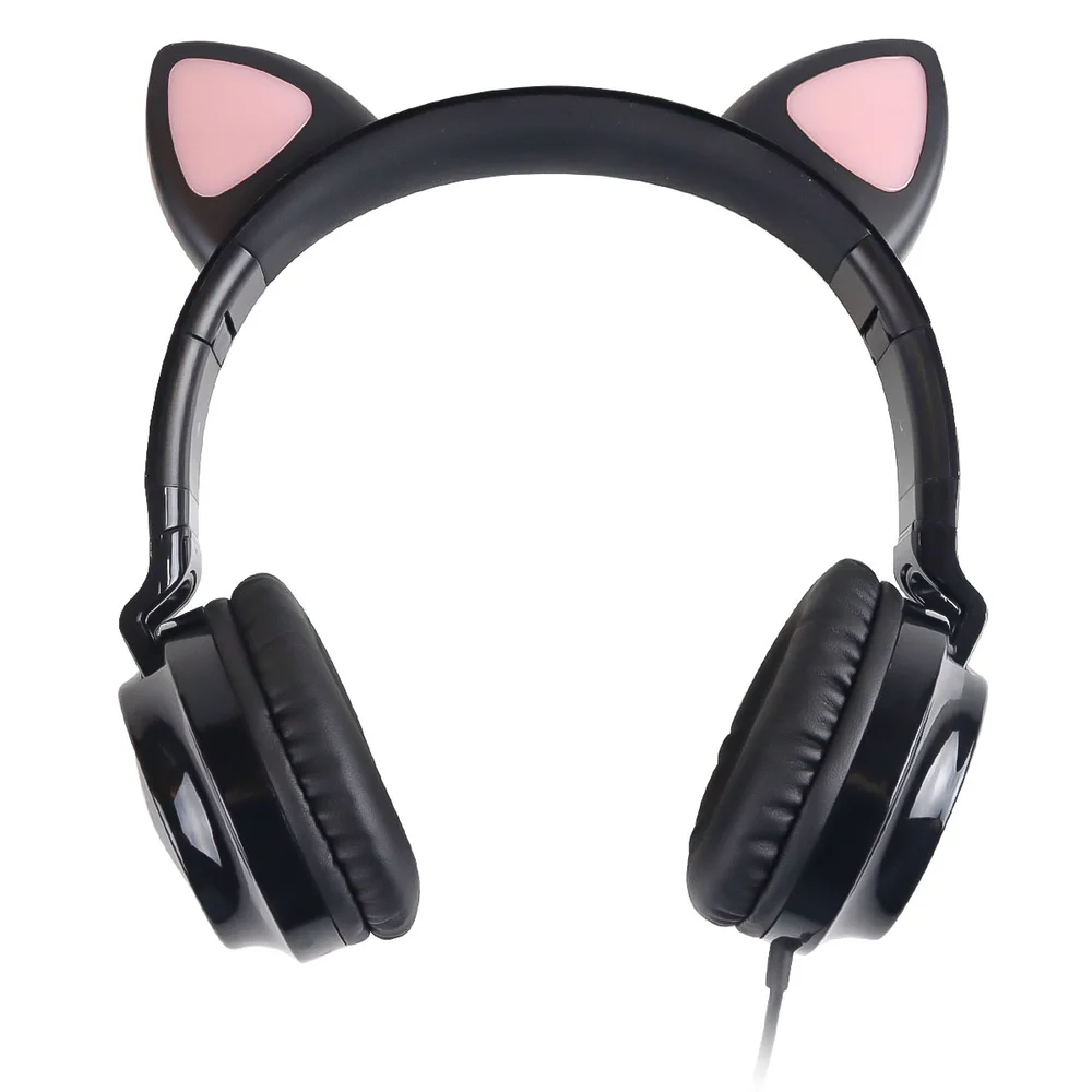 Imagem 2 de 5 do produto Fone Headset Kitty Ear - Orelha De Gato Preto Com Microfone Cabo 1.2m Plug P2 Estereo P3 - Ke100p