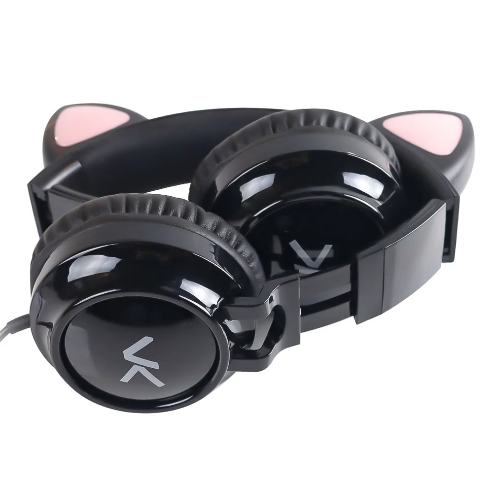 Imagem 3 de 5 do produto Fone Headset Kitty Ear - Orelha De Gato Preto Com Microfone Cabo 1.2m Plug P2 Estereo P3 - Ke100p