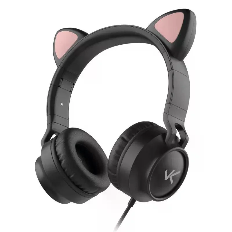 Imagem 4 de 5 do produto Fone Headset Kitty Ear - Orelha De Gato Preto Com Microfone Cabo 1.2m Plug P2 Estereo P3 - Ke100p