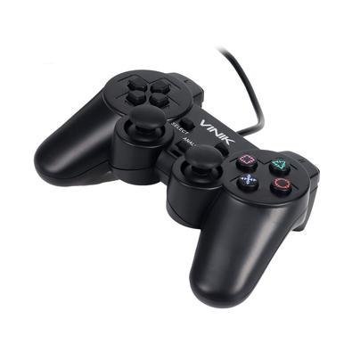 Controle Compatível Com PlayStation 2 Com Fio Para Video Game Com Vibração  E Conexão USB Analógico Compatível Com Computador Preto LINHA PREMIUM DUPIN