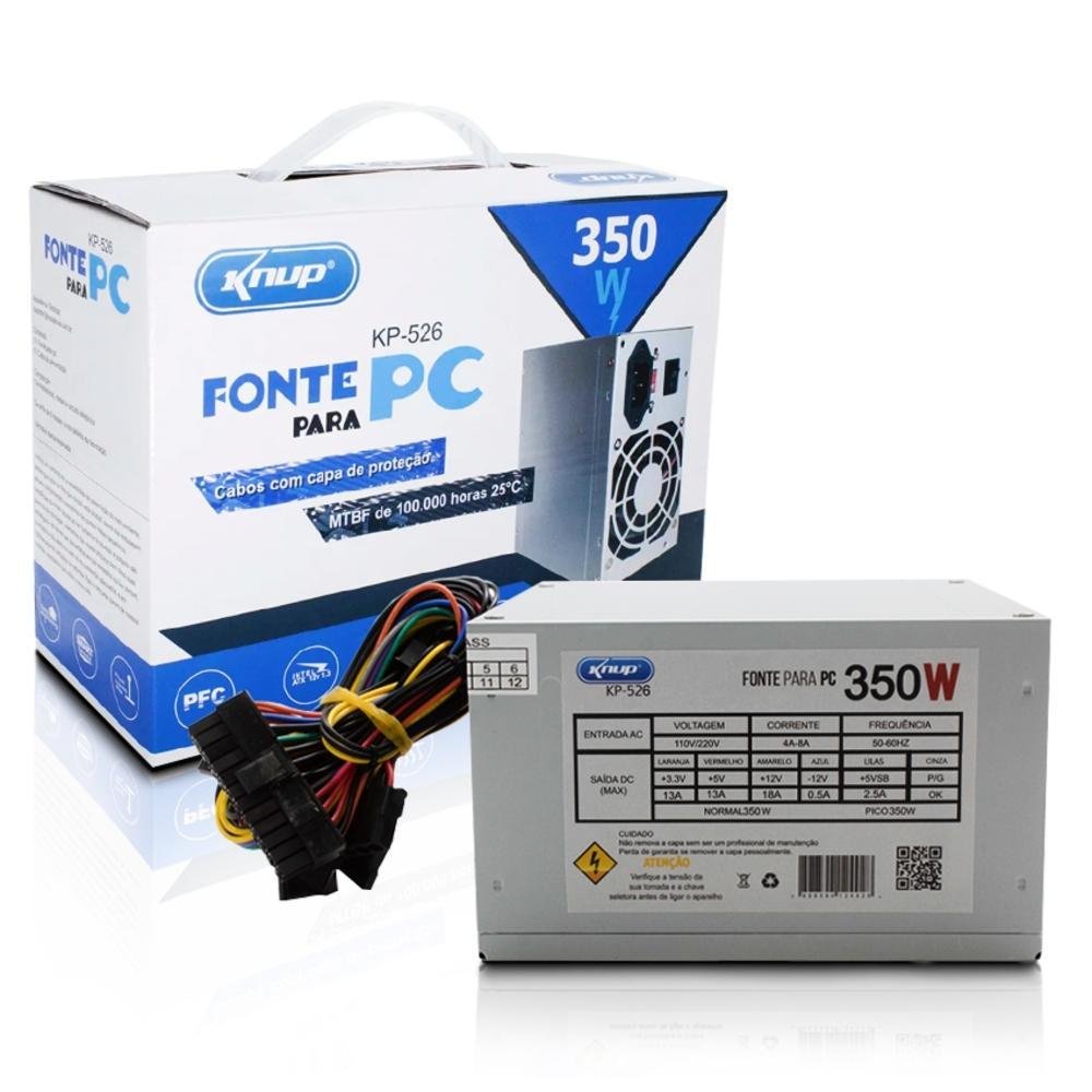 Fonte Knup ATX, 350W Real, Bivolt - KP-526