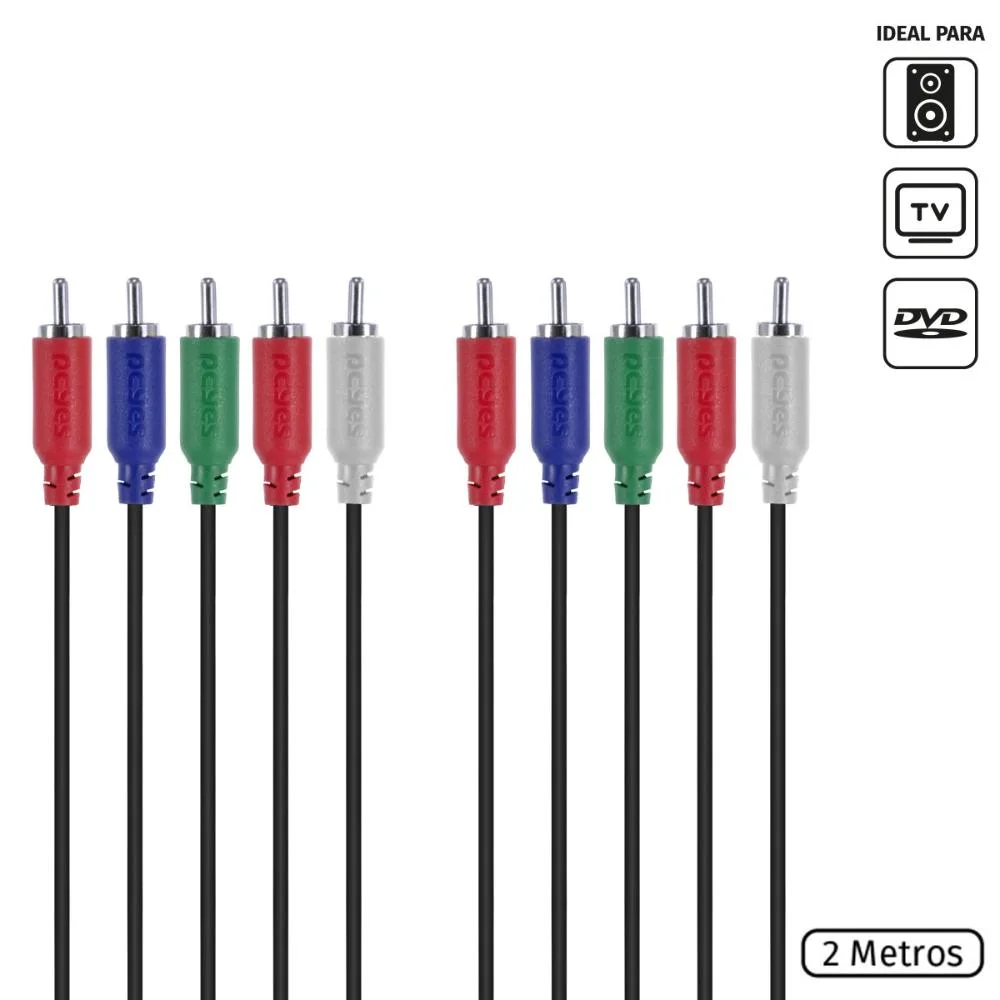 Imagem 2 de 5 do produto Cabo 5 RCA Macho Para 5 RCA Macho Pcyes, 2M, Video Componente - P5R-2