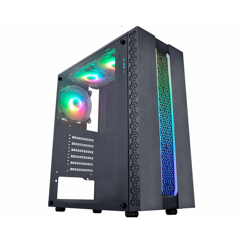 Gabinete Gamer K-mex Kratos Cg-42tp, Painel Fita LED RGB, USB 2.0, Preto - Cg42tprh001cb0x