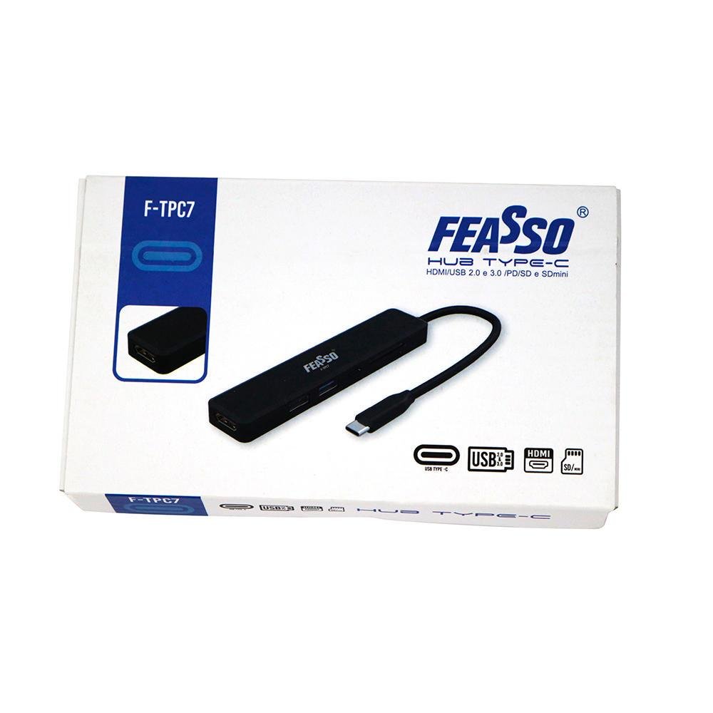 Imagem 2 de 2 do produto HUB Feasso USB-C, Para HDMI 4K, Adaptador USB 2.0 E 3.0, Cartão Micro SD E SD, Para Samsung, Dex, PC, Notebook - F-TPC7