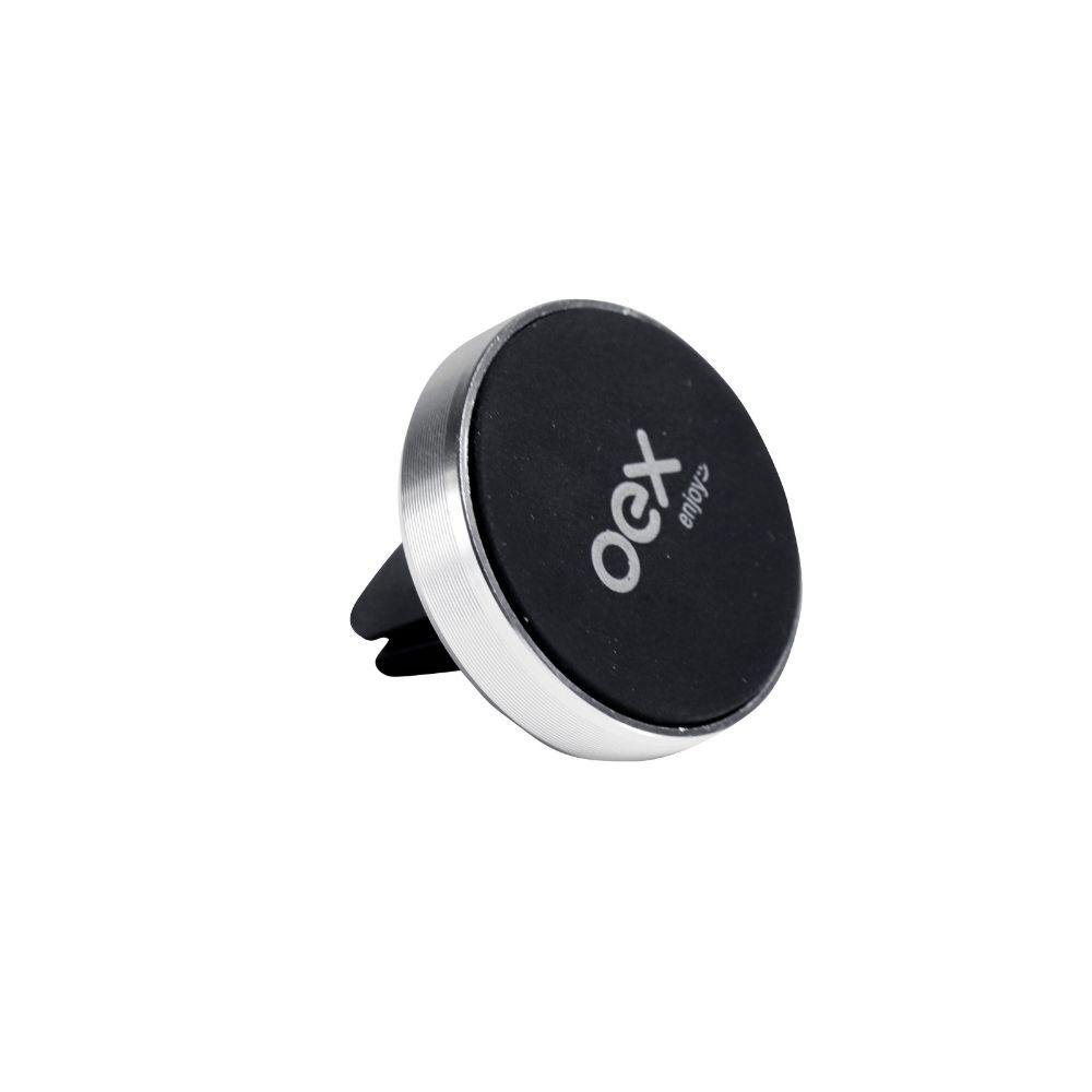 Suporte Veicular Magnético Para Celular Oex Sv103 Preto E Prata 2 Encaixes Saída De Ar Ou Base Adesiva