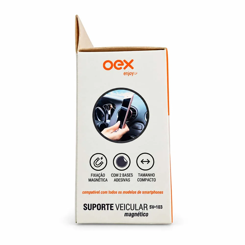 Imagem 3 de 5 do produto Suporte Veicular Magnético Para Celular Oex Sv103 Preto E Prata 2 Encaixes Saída De Ar Ou Base Adesiva
