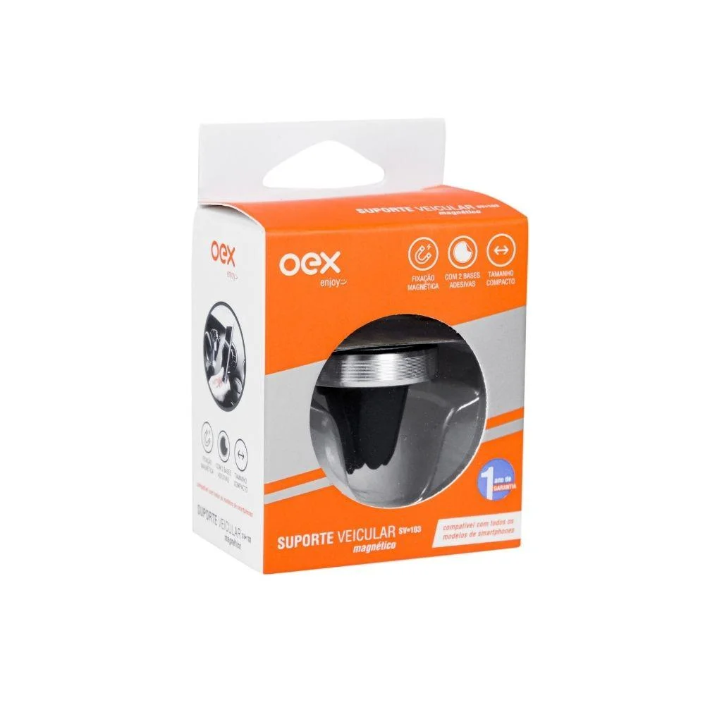 Imagem 4 de 5 do produto Suporte Veicular Magnético Para Celular Oex Sv103 Preto E Prata 2 Encaixes Saída De Ar Ou Base Adesiva