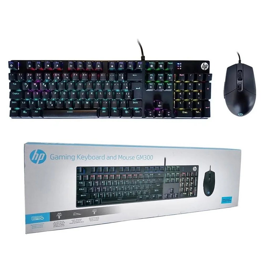 Imagem 2 de 3 do produto Teclado E Mouse Game Hp C/ Fio Usb Membrana C/ Led Rgb Gm300