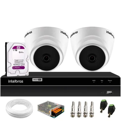 Kit 2 Câmeras Segurança Dome 720p Vhl 1120 D 3,6mm Ir 20 Dvr Intelbras Mhdx 1204 4 Canais 1TB Purple